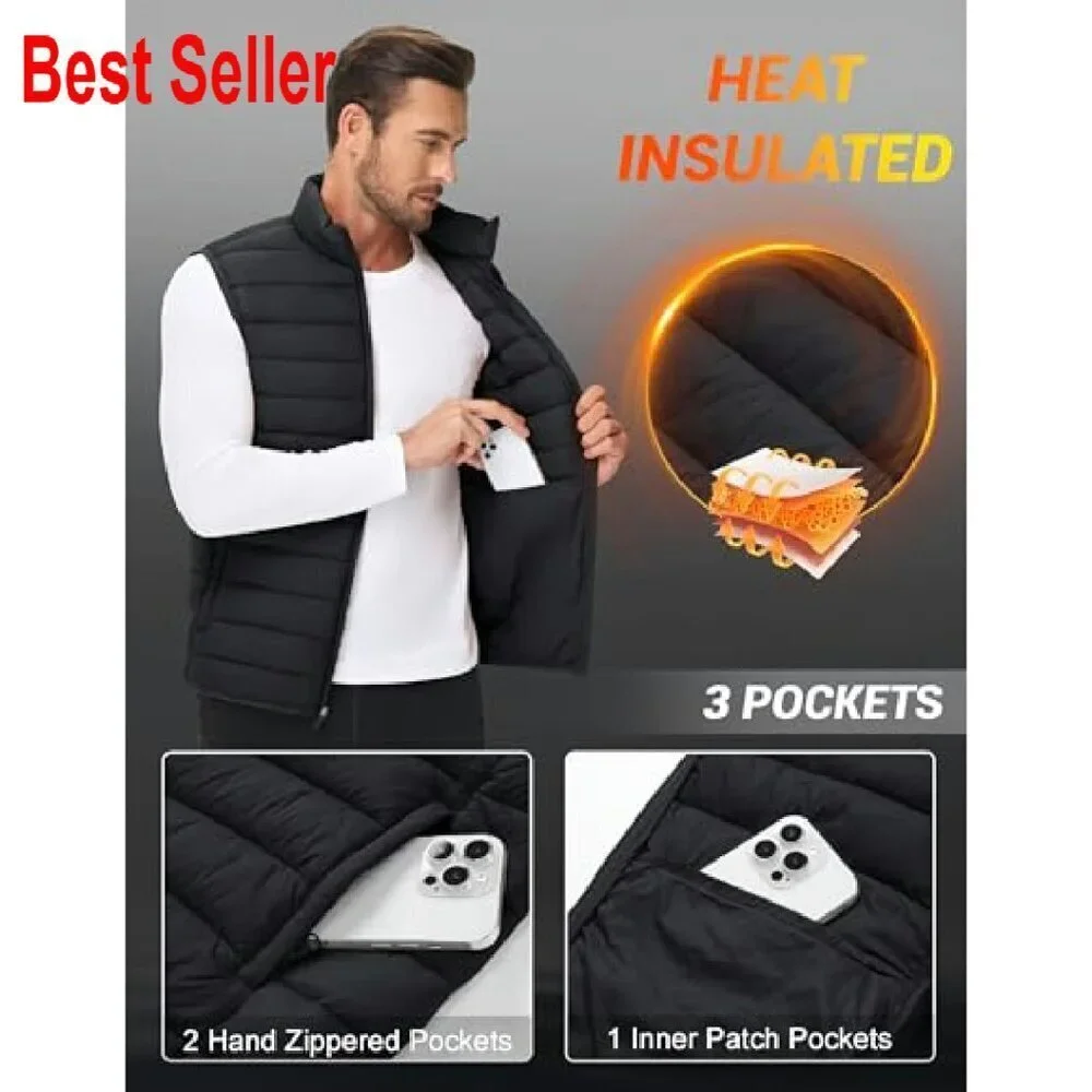 Men's Lightweight Packable Puffer Vest Windproof Water-Resistant Outdoor Travel